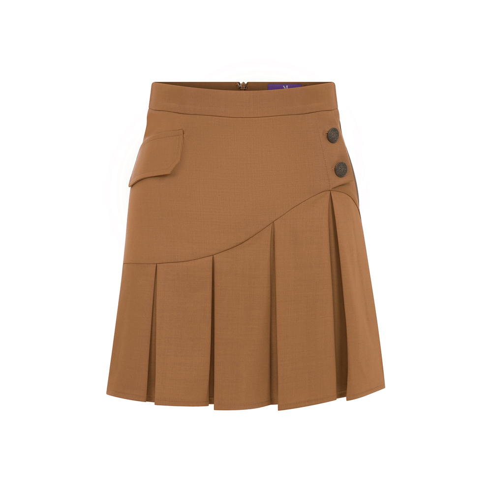 Yas Button Detail Wool Pleated Skirt