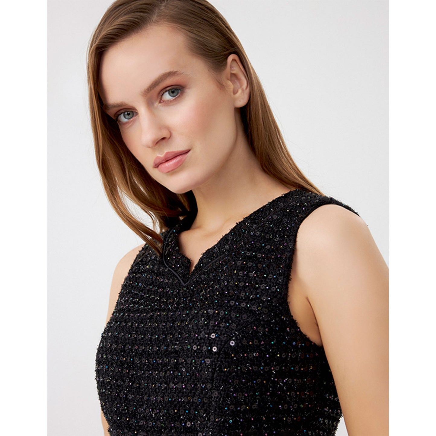 
                  
                    Eva Boucle’-tweed Sweetheart Neck Top
                  
                