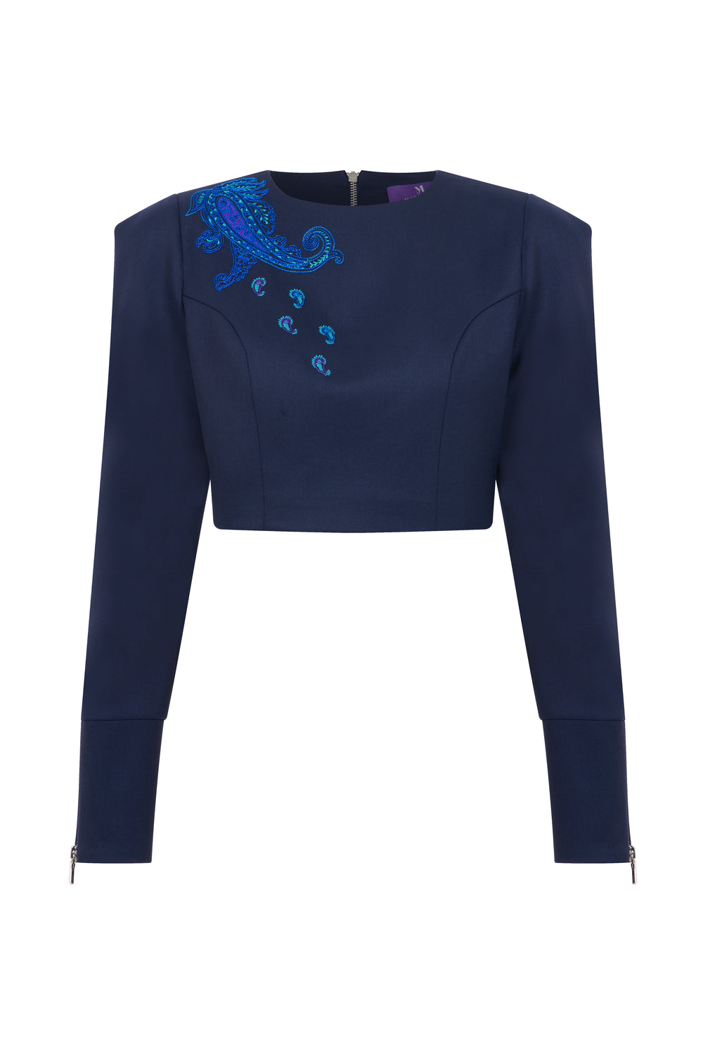 Isla Wool Navy Top With Paisley Embroidery