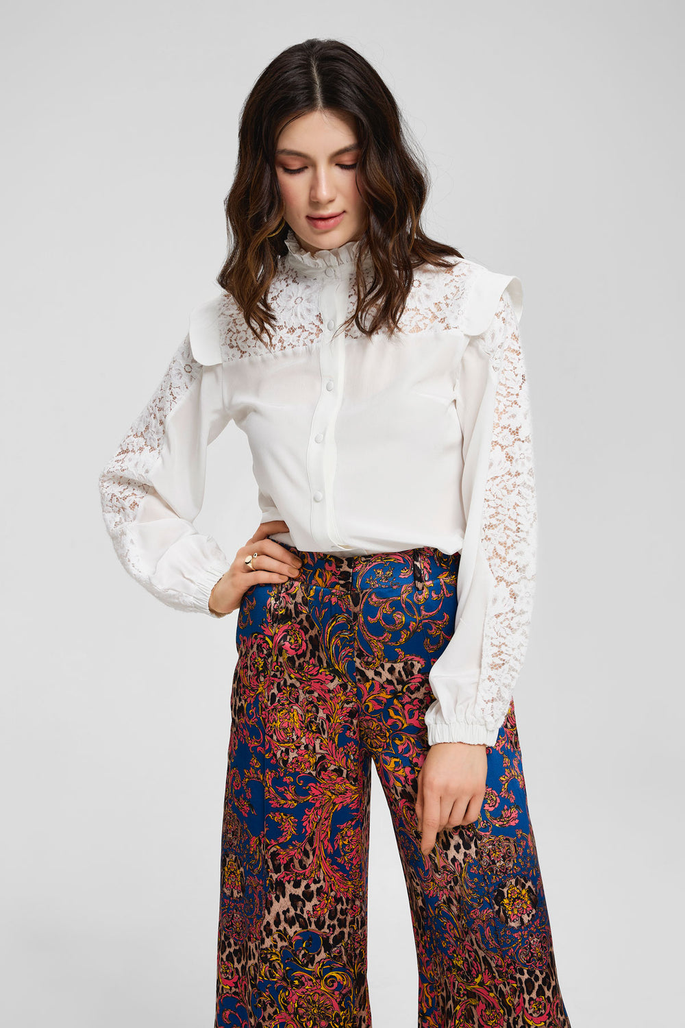 Lace Trimmed Silk Blouse